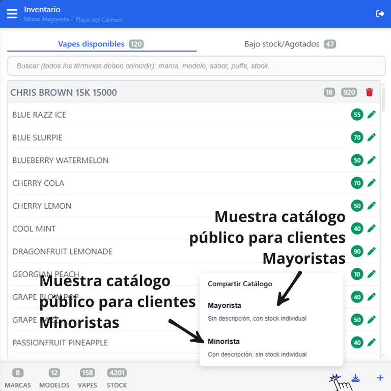 Menú Catálogo